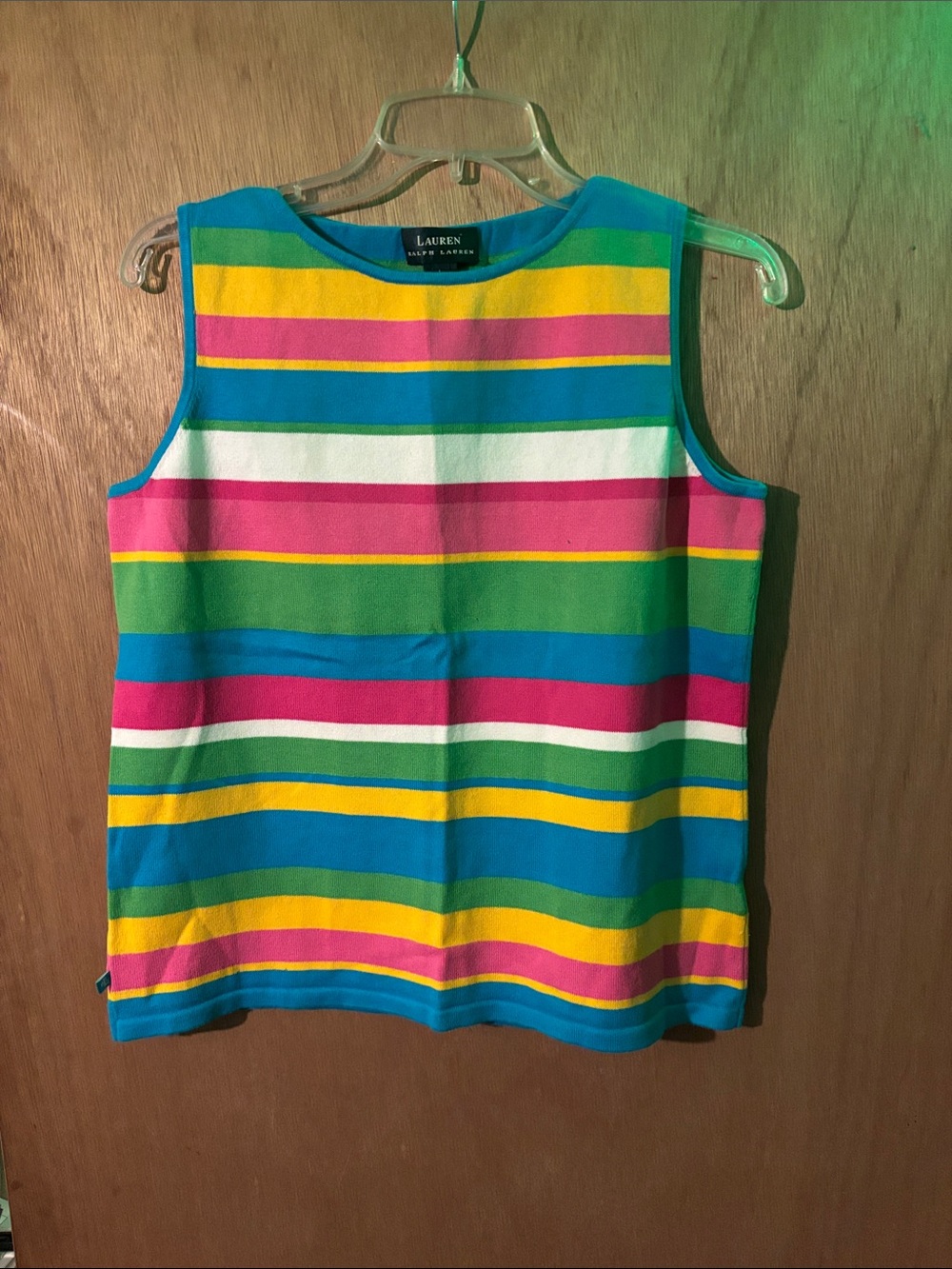 Lauren Ralph Lauren Turquoise Pink Yellow Green Striped Sleeveless Top